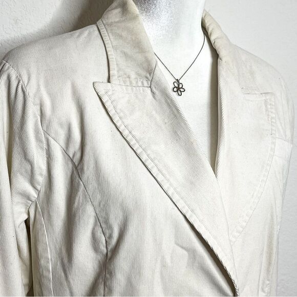 ZARA Basic Cream Corduroy Blazer Size Large | Classic Women's Jacket - Picture 2 of 8